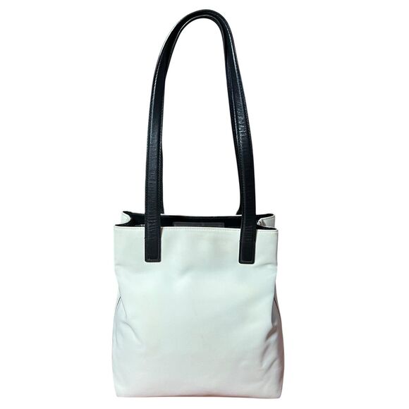 Coach Tote Bag Womens Medium White Canvas Black Leather Shoulder Purse L3J-7441 - Picture 2 of 12